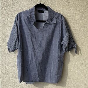 Blue & White Striped V-Neck Top